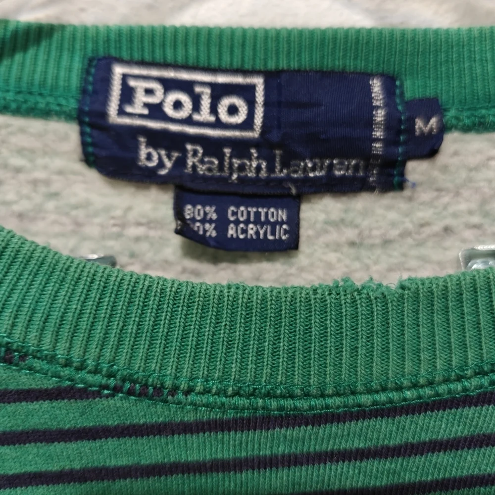 Vintage Polo Ralph Lauren Mens Sweater Crew Neck Medium Striped Distressed